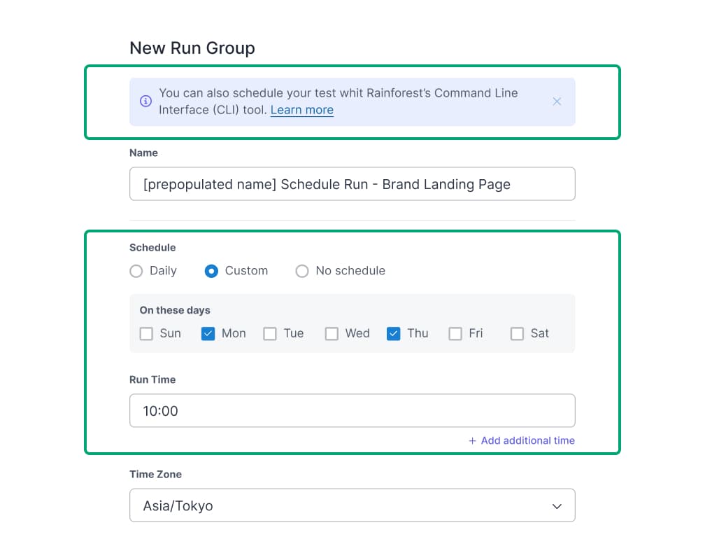 “New Run Group” modal